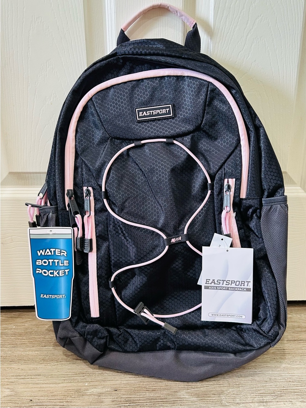 Eastsport Kids Black and Pink School Backpack with Water Bottle Pocket
